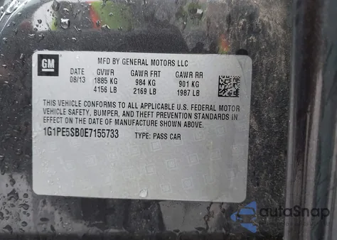 2014 Chevrolet Cruze 2Lt Auto from USA, damaged, VIN 1G1PE5SB0E7155733